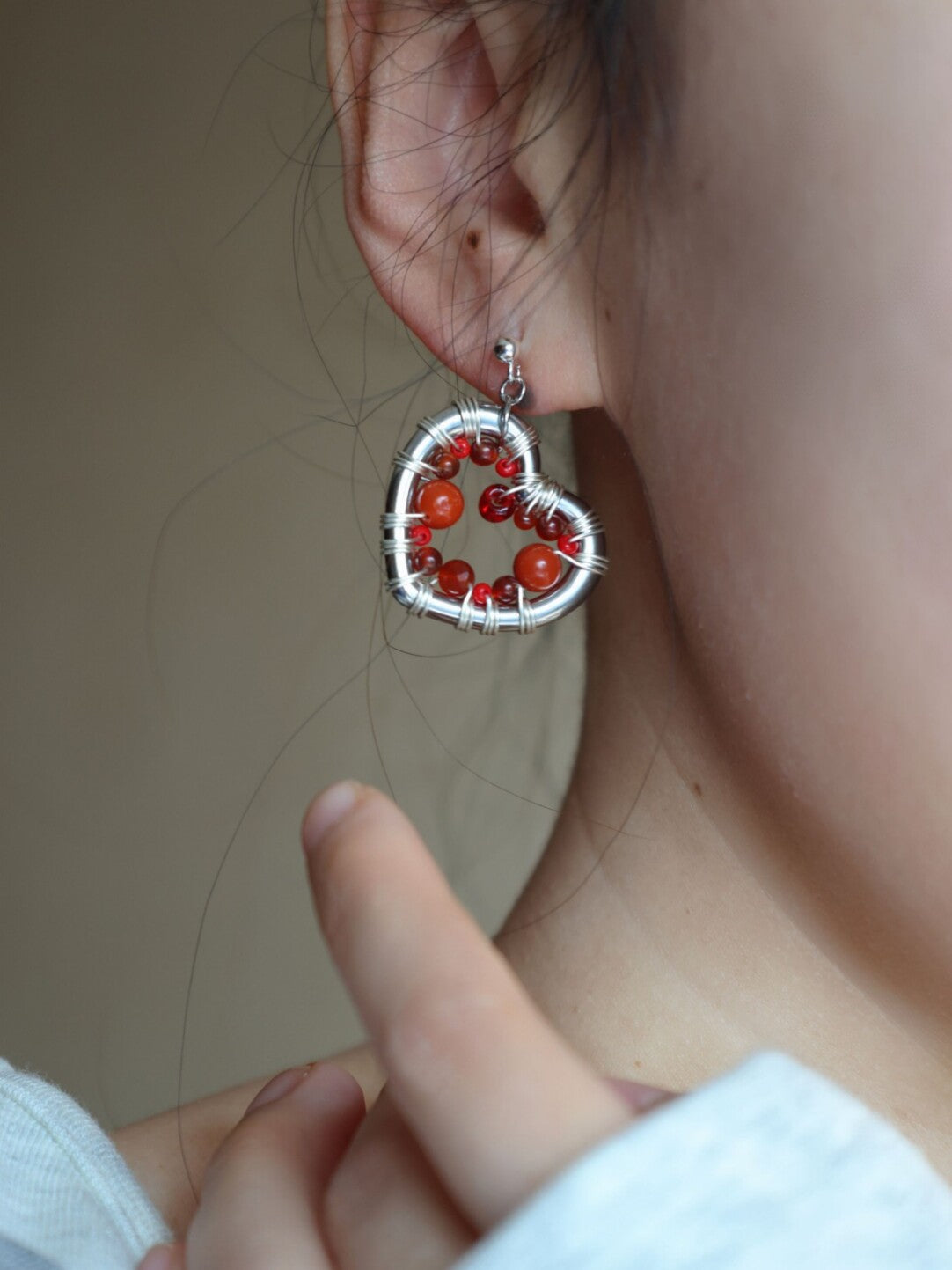Chinoiserie Festive Red Heart Winding Earrings,Lumivault.