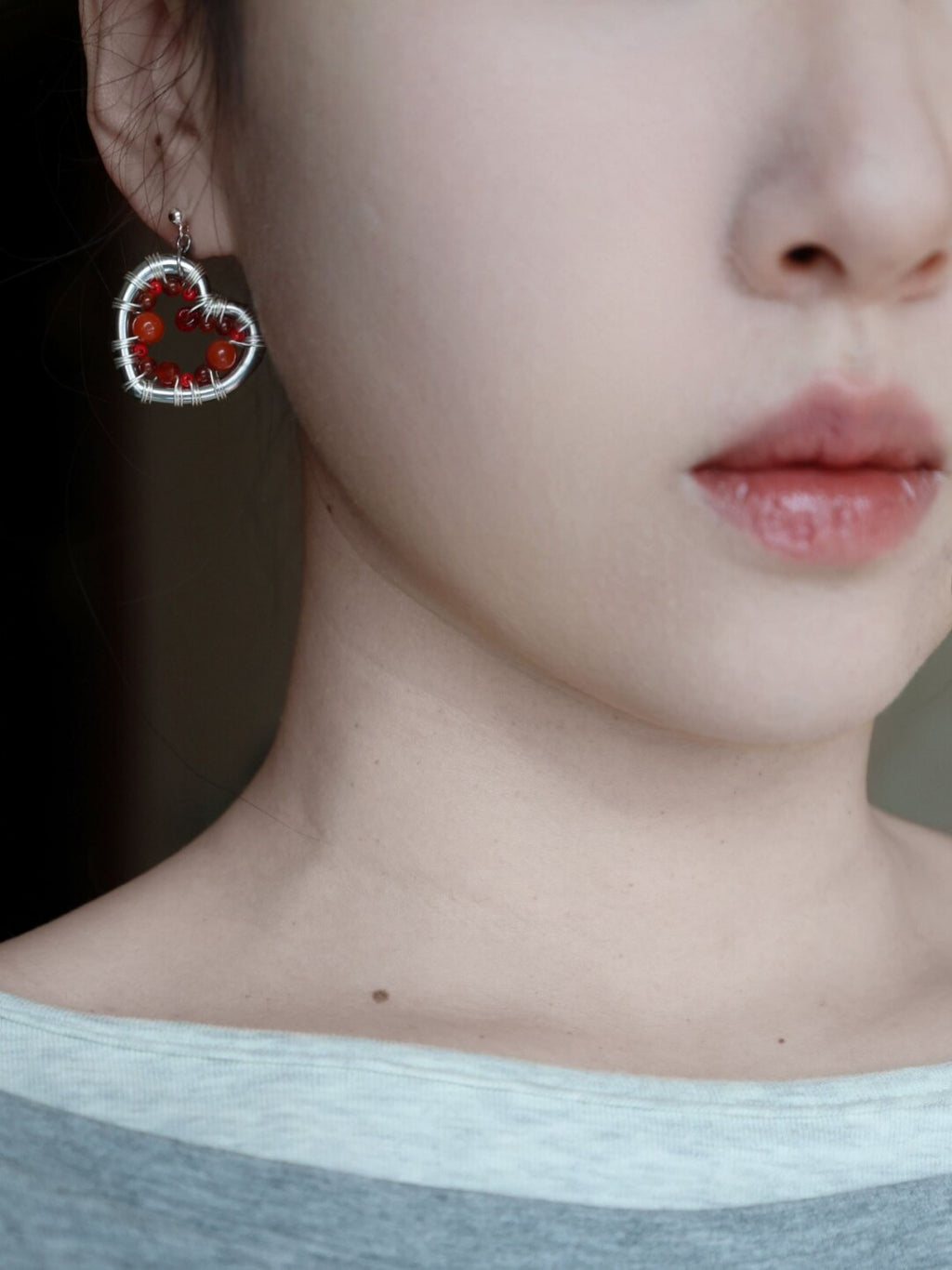 Chinoiserie Festive Red Heart Winding Earrings,Lumivault.