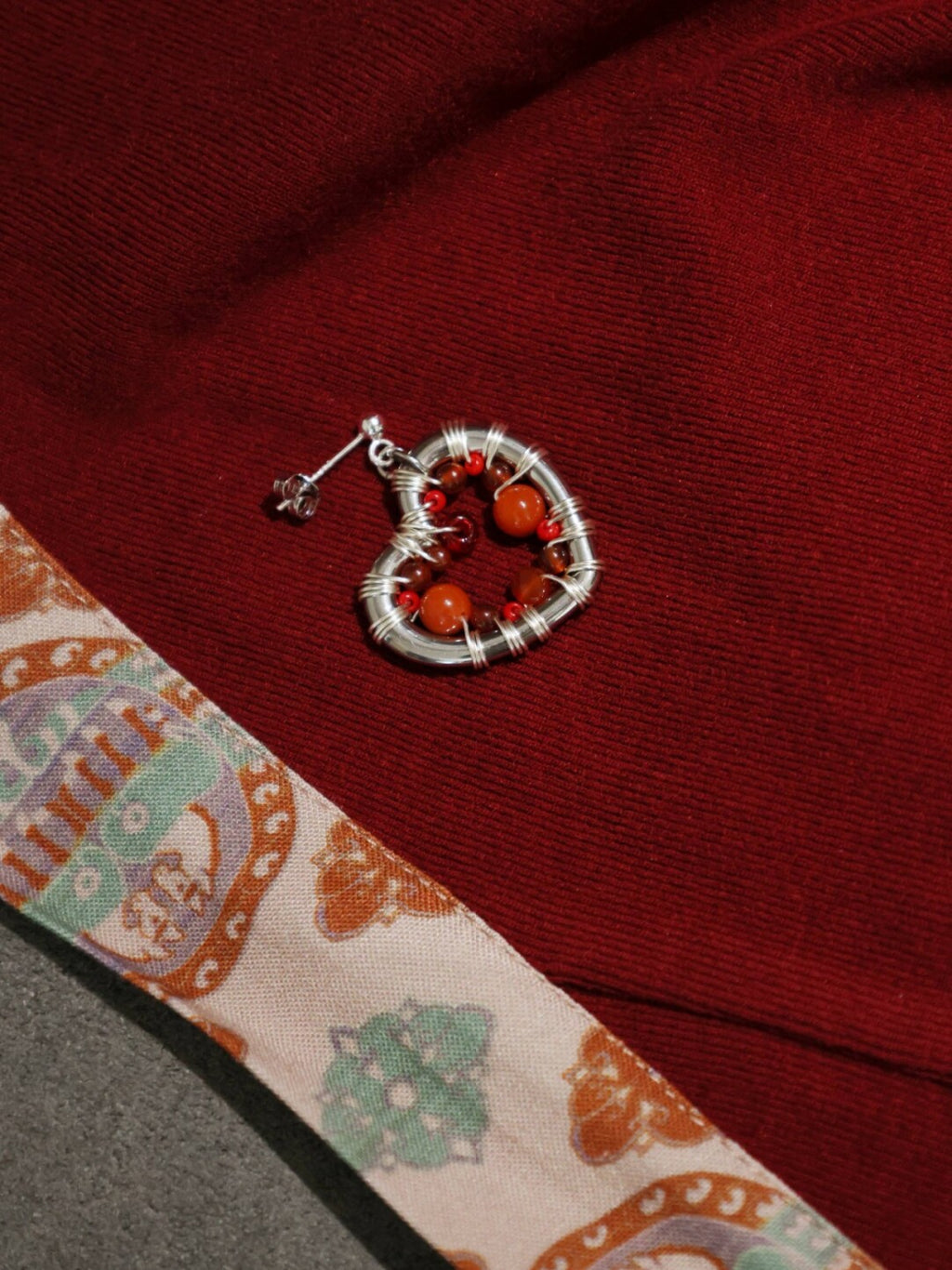 Chinoiserie Festive Red Heart Winding Earrings,Lumivault.