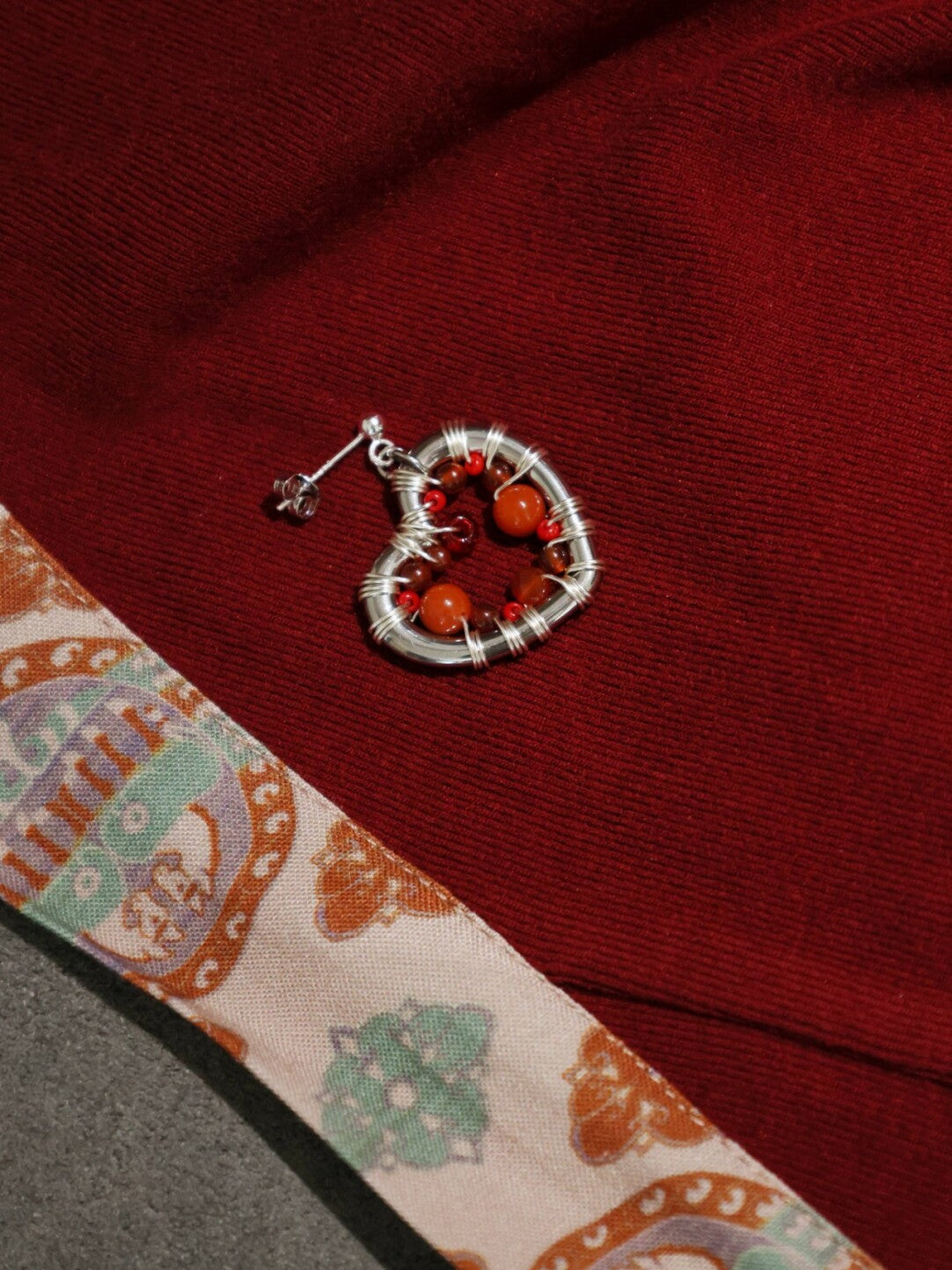 Chinoiserie Festive Red Heart Winding Earrings,Lumivault.