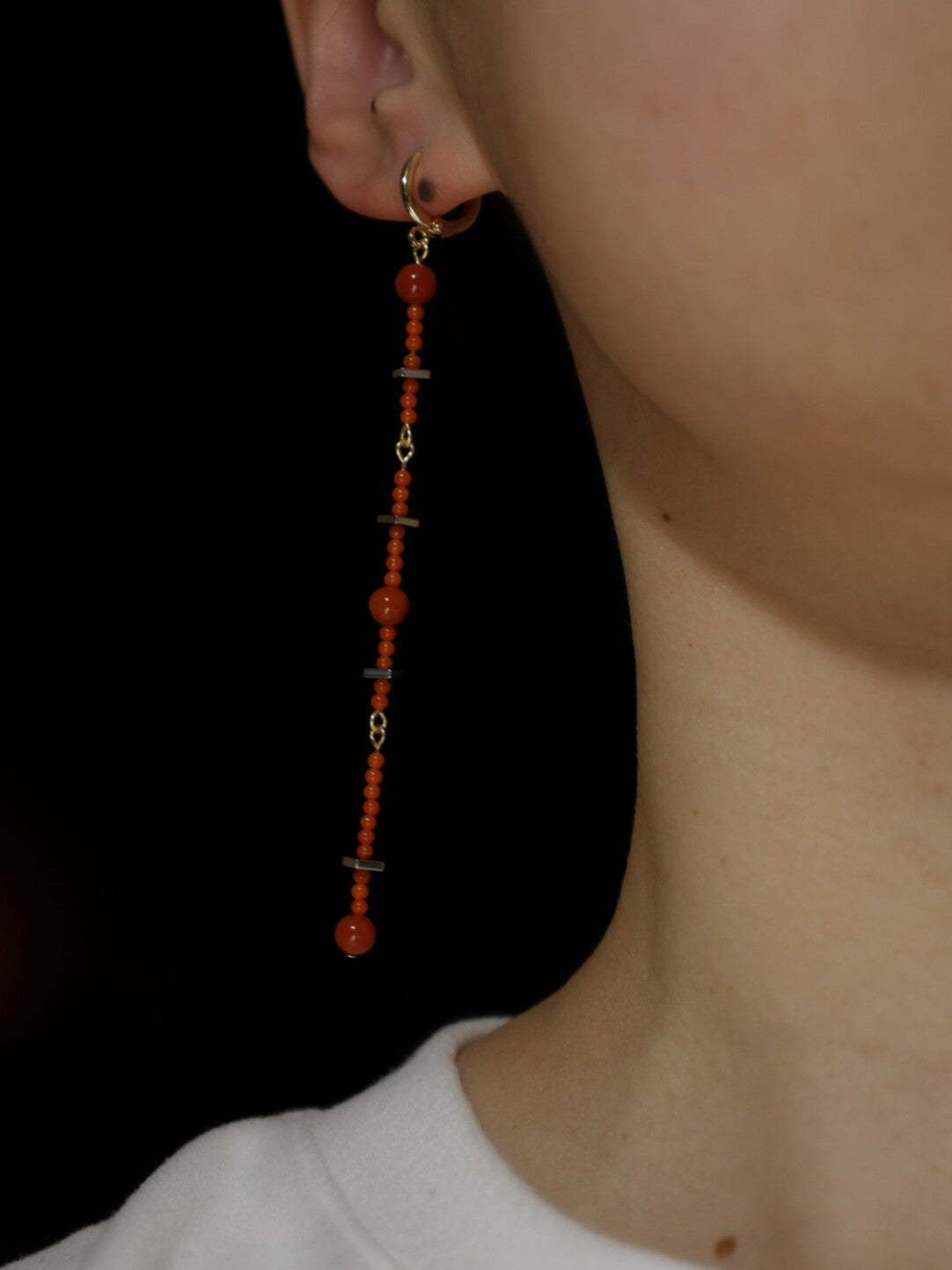 Chinoiserie Red Fringed Long Earrings,Lumivault.