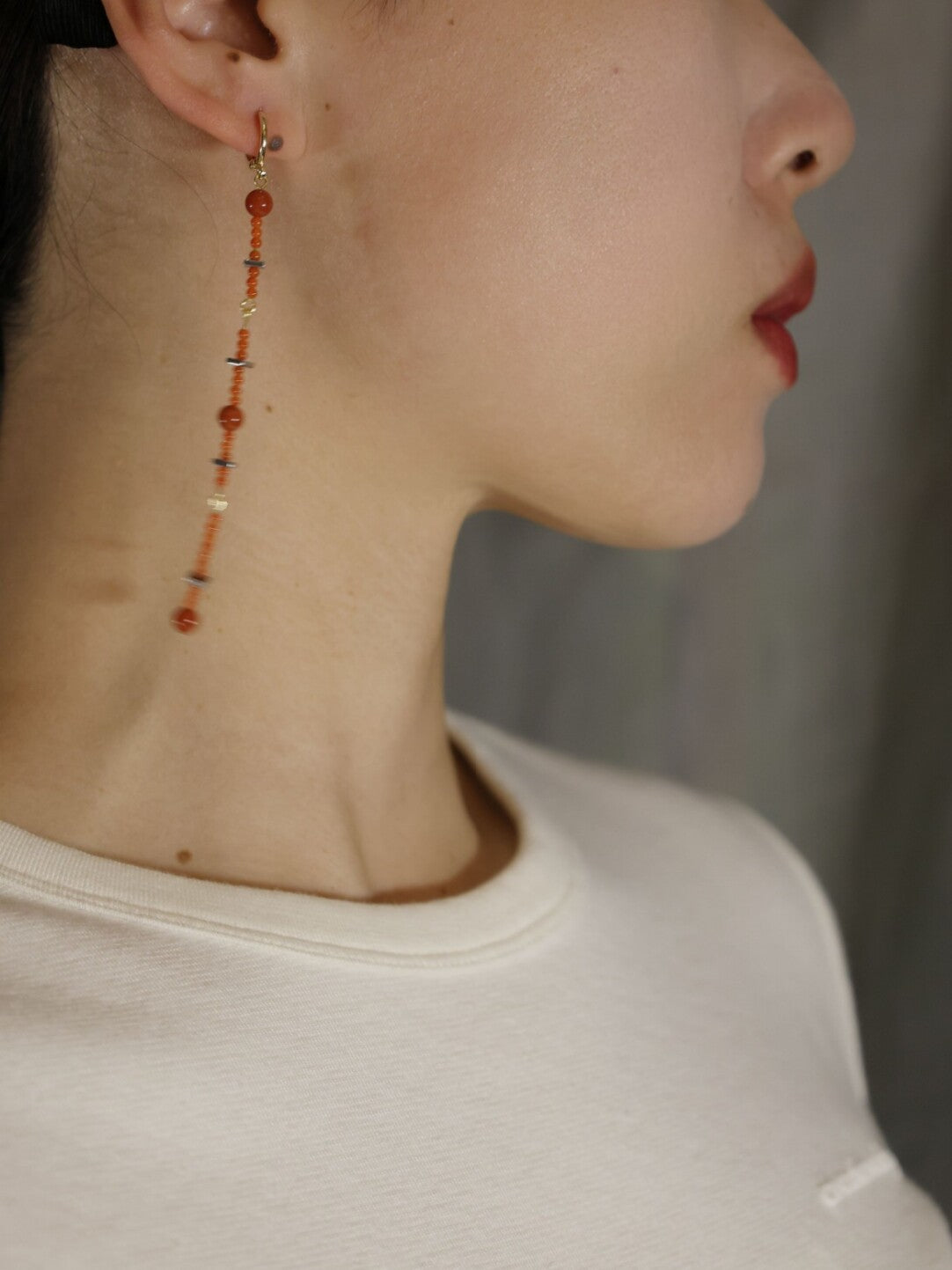 Chinoiserie Red Fringed Long Earrings,Lumivault.