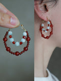 Chinoiserie Red and Green Hoop Earrings,Studs,Lumivault.