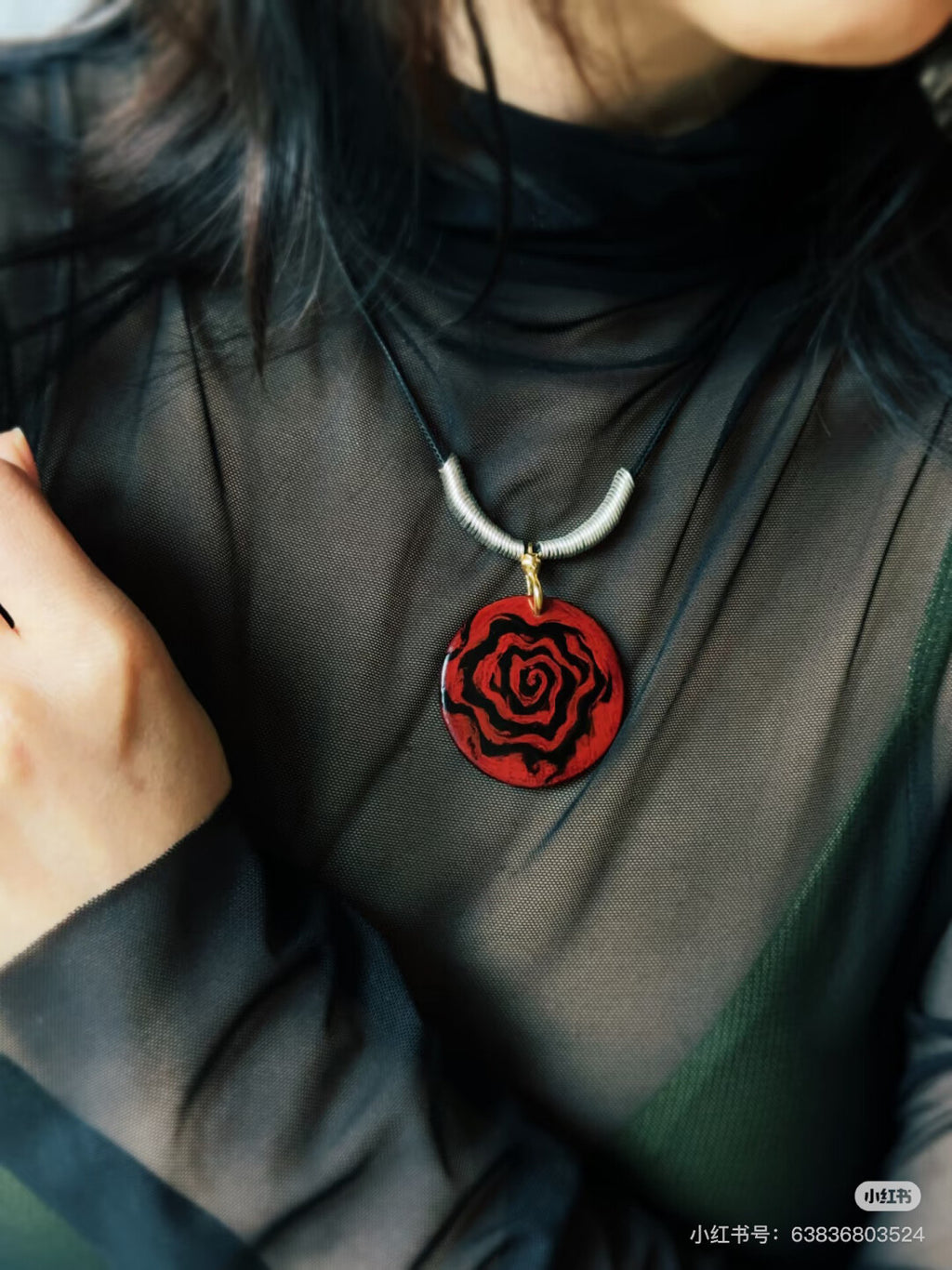 Vintage Seven Crows Lacquer Necklace,Lumivault.