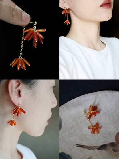 Chinoiserie New Year Red Firecrackers Earrings