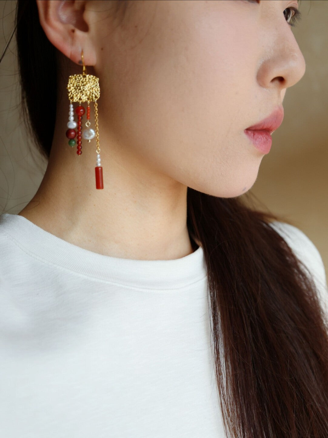 Chinoiserie Red Fringed Earrings,Lumivault.