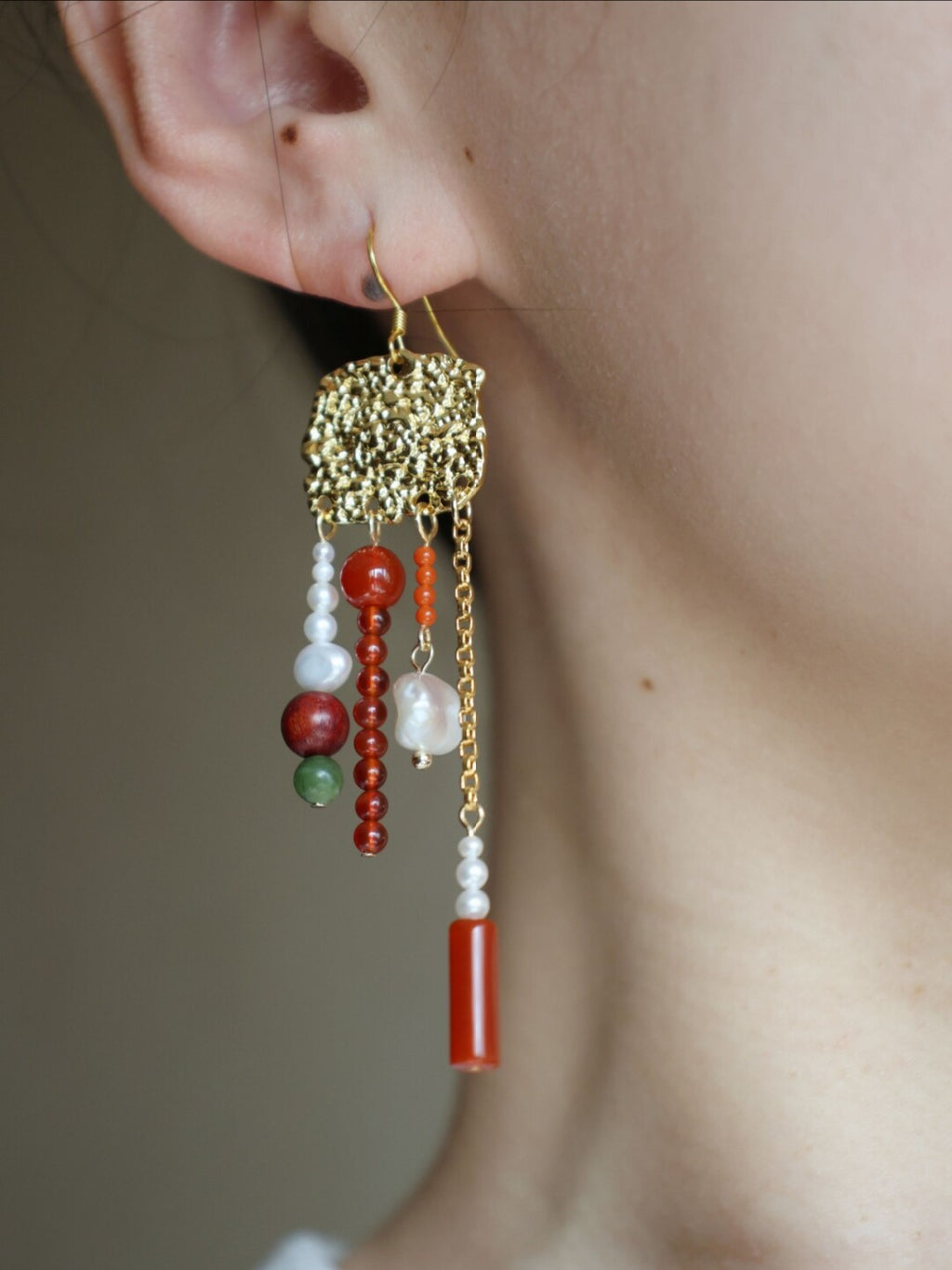 Chinoiserie Red Fringed Earrings,Lumivault.