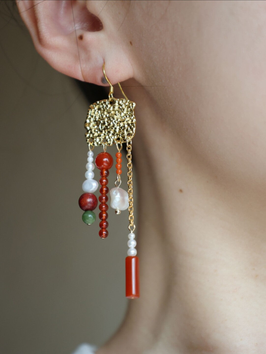 Chinoiserie Red Fringed Earrings,Lumivault.