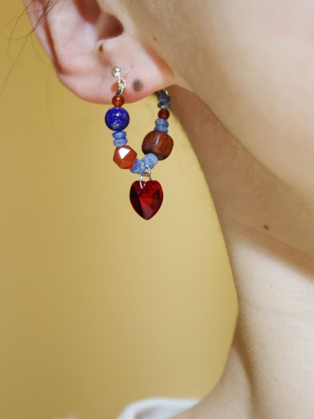 Chinoiserie Red and Blue Heart Earrings,Lumivault.