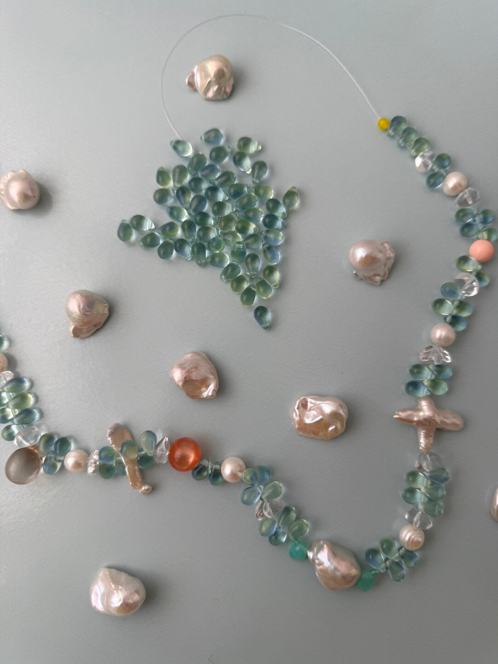 Mint Water Drop Persimmon Beaded Necklace,Lumivault.