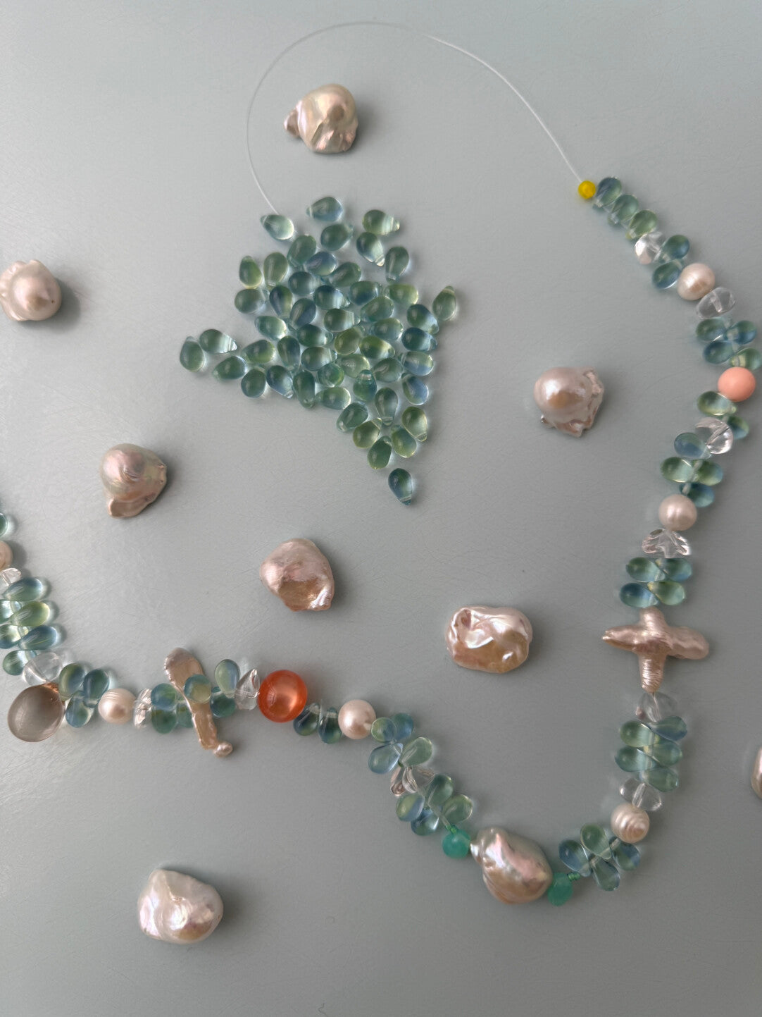 Mint Water Drop Persimmon Beaded Necklace,Lumivault.