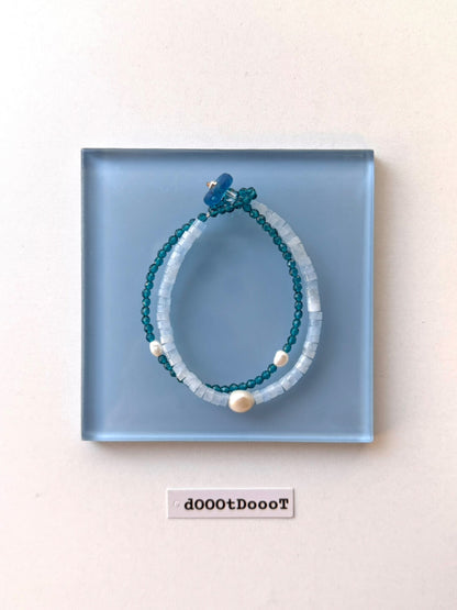 Blue Natural Stone Pearl Beaded Bracelet Necklace,Buckle (Custom Size Contact us),Lumivault.