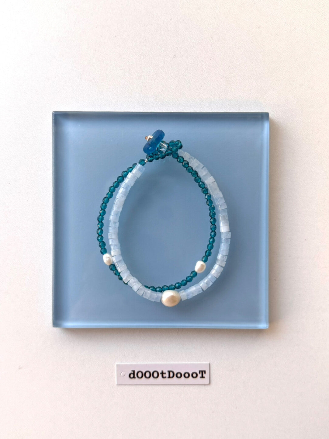 Blue Natural Stone Pearl Beaded Bracelet Necklace,Buckle (14-15cm),Lumivault.
