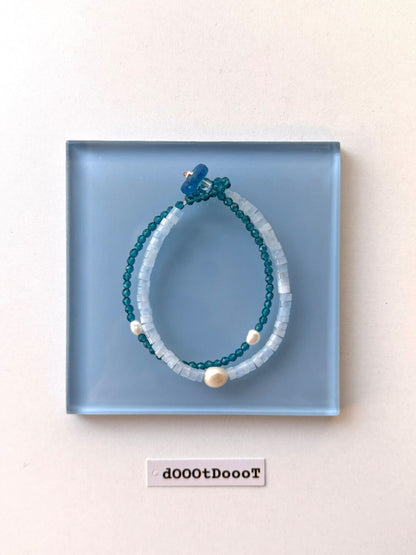 Blue Natural Stone Pearl Beaded Bracelet Necklace,Buckle (14-15cm),Lumivault.