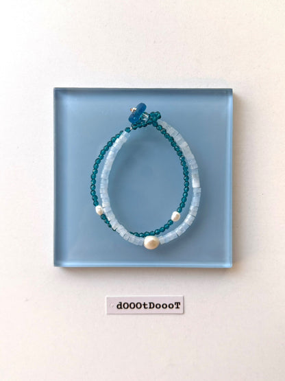 Blue Natural Stone Pearl Beaded Bracelet Necklace,Lumivault.