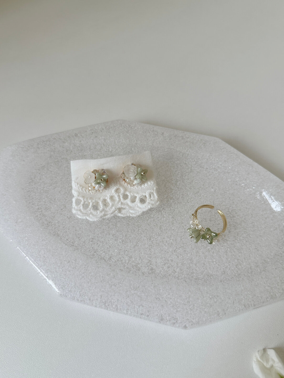 Spring Preface Floral Beaded Earrings/Ring,Lumivault.