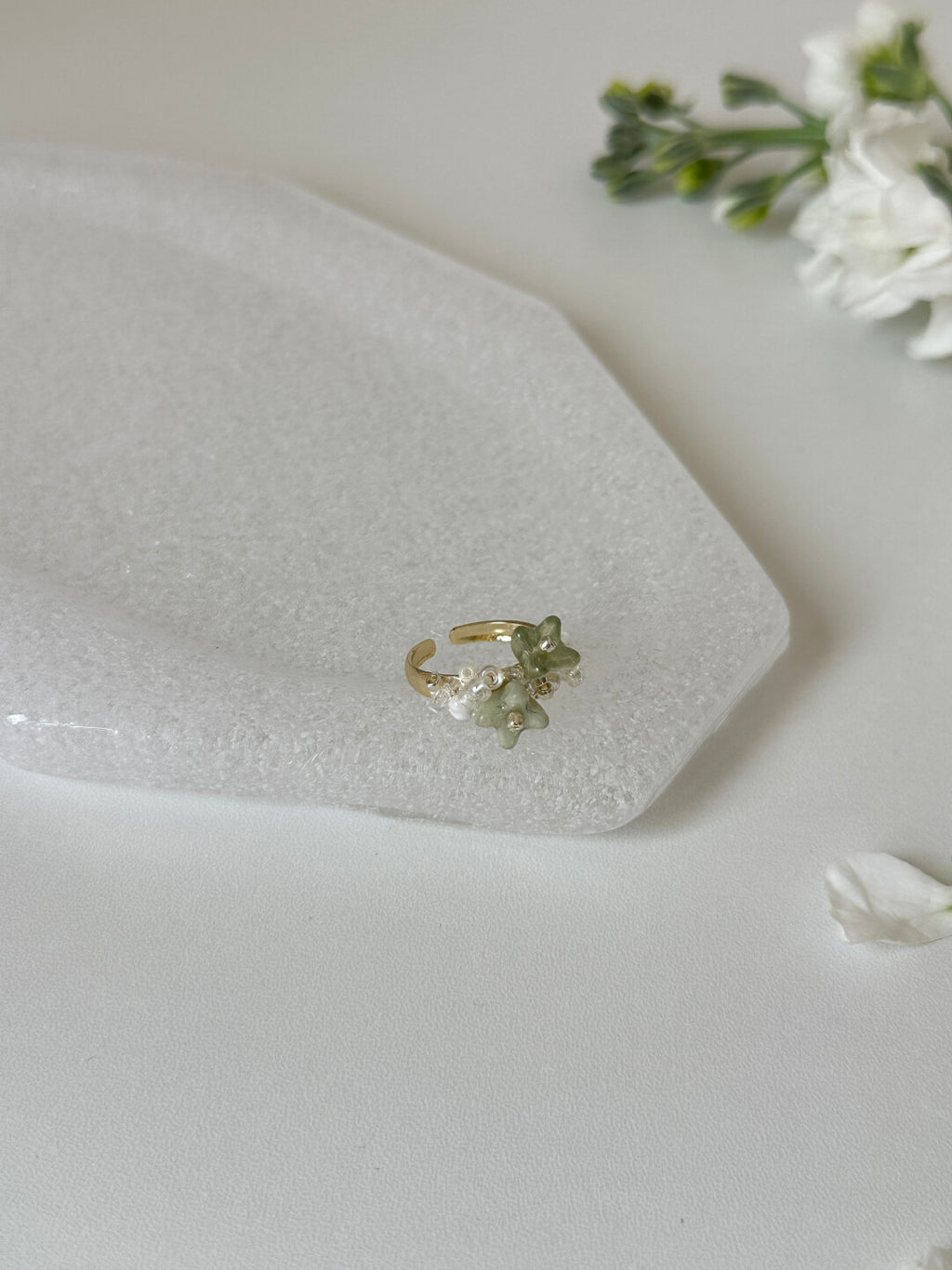 Spring Preface Floral Beaded Earrings/Ring,Open Ring,Lumivault.
