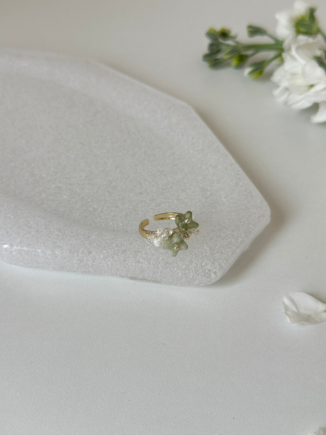 Spring Preface Floral Beaded Earrings/Ring,Open Ring,Lumivault.