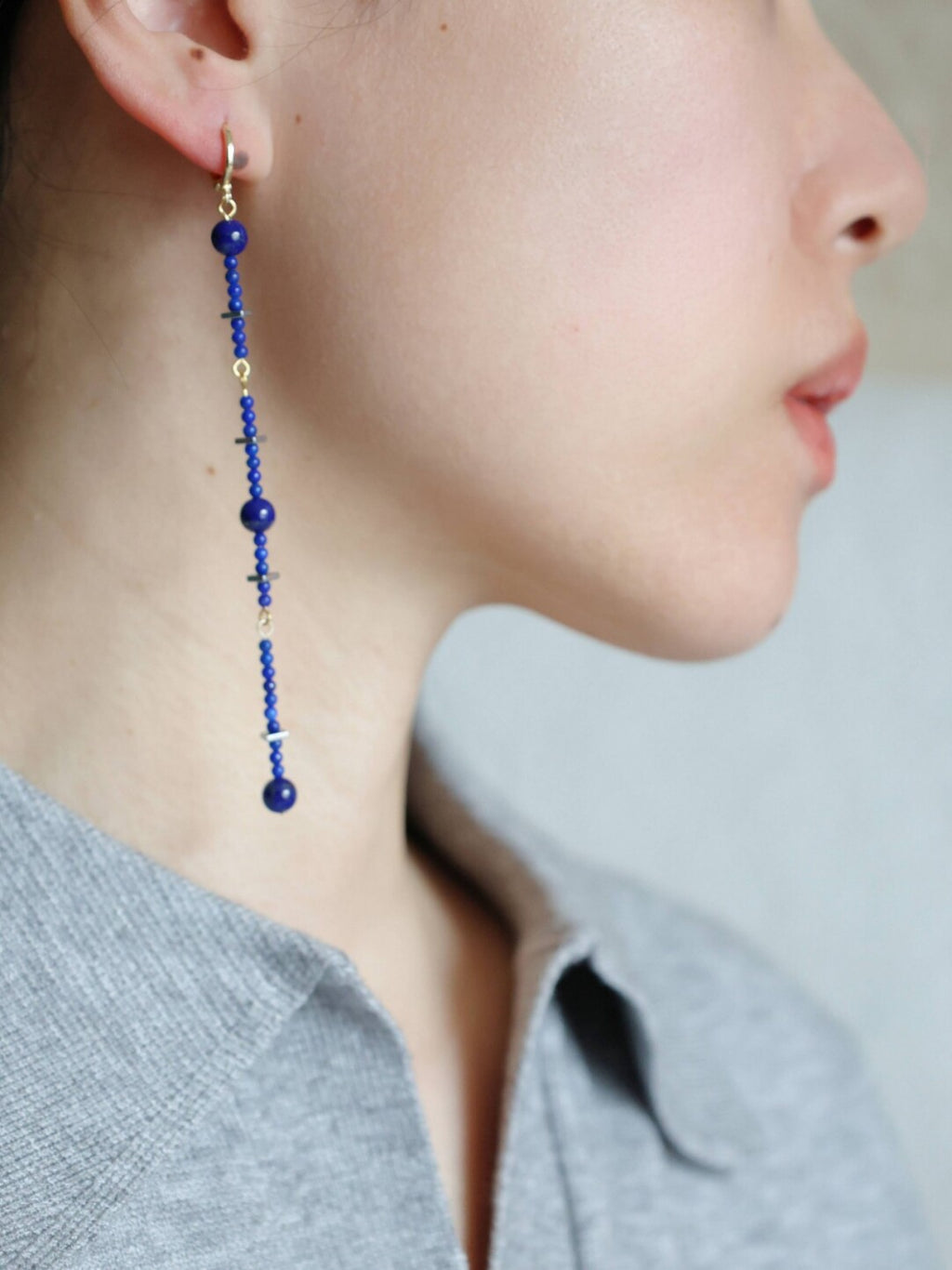 Chinoiserie Blue Line Long Earrings,Lumivault.