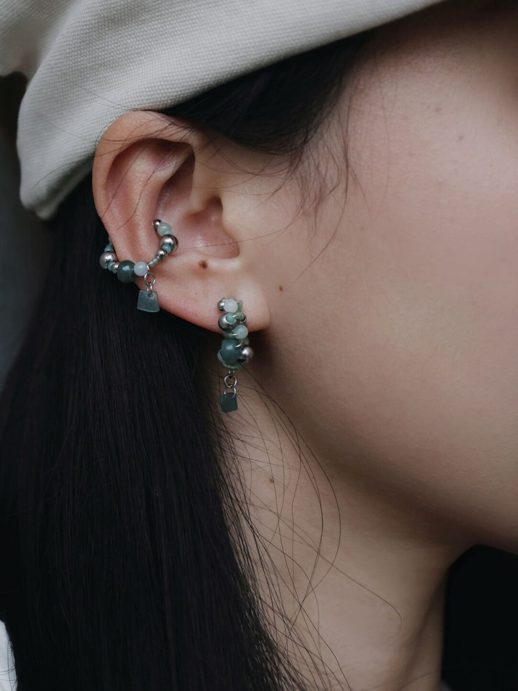 Chinoiserie Cool Green Flower Earrings,Lumivault.