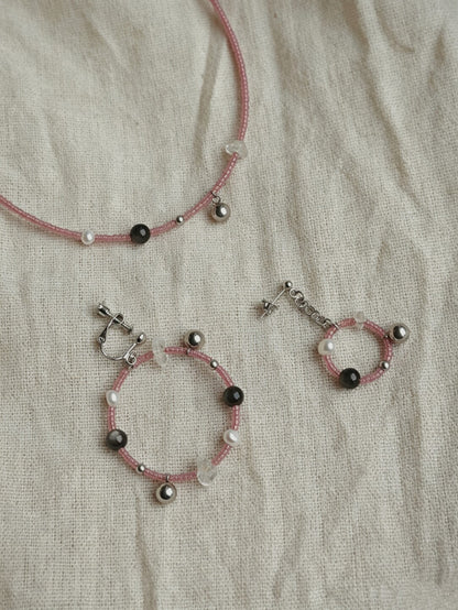 Summer Pink Sweet Cool Earrings Necklace - Lumivault