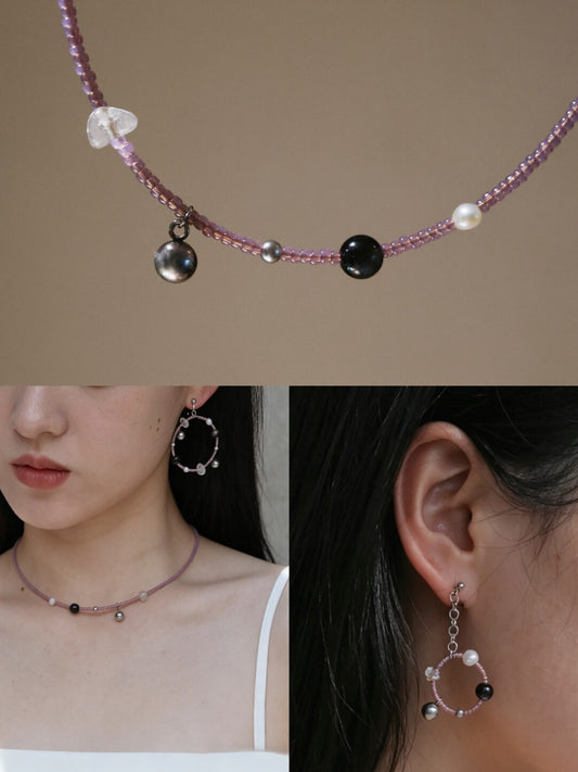Summer Pink Sweet Cool Earrings Necklace - Lumivault