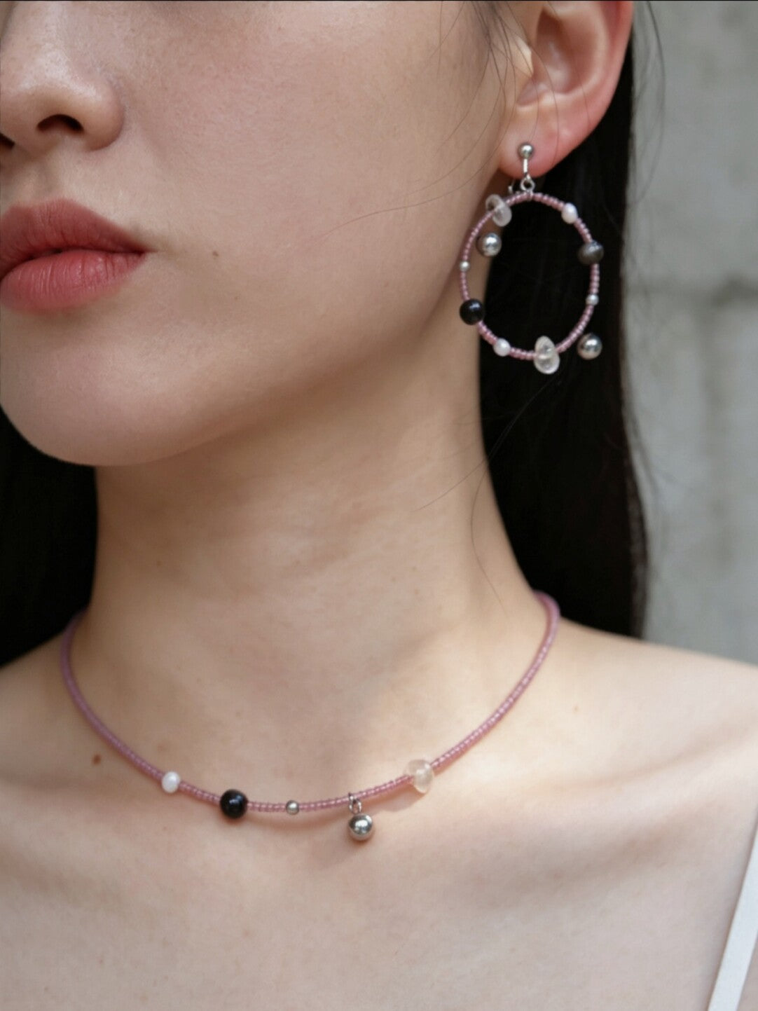 Summer Pink Sweet Cool Earrings Necklace - Lumivault