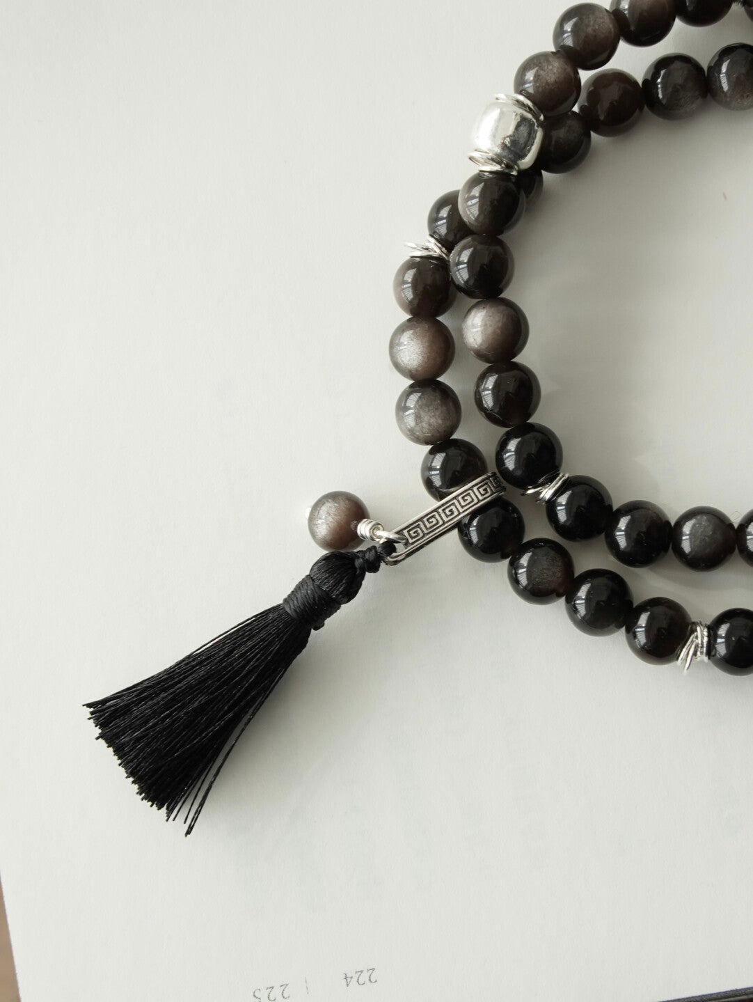 Lustre Dust Silver Obsidian Double Wrap Bracelet - Lumivault