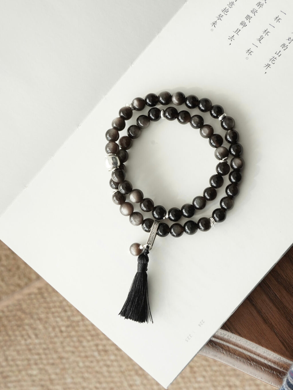 Lustre Dust Silver Obsidian Double Wrap Bracelet - Lumivault