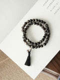 Lustre Dust Silver Obsidian Double Wrap Bracelet - Lumivault