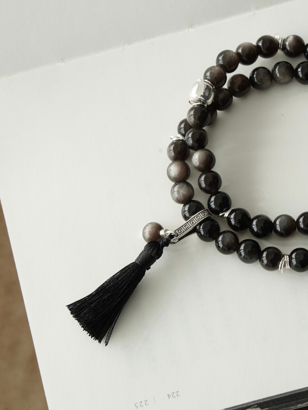 Lustre Dust Silver Obsidian Double Wrap Bracelet - Lumivault