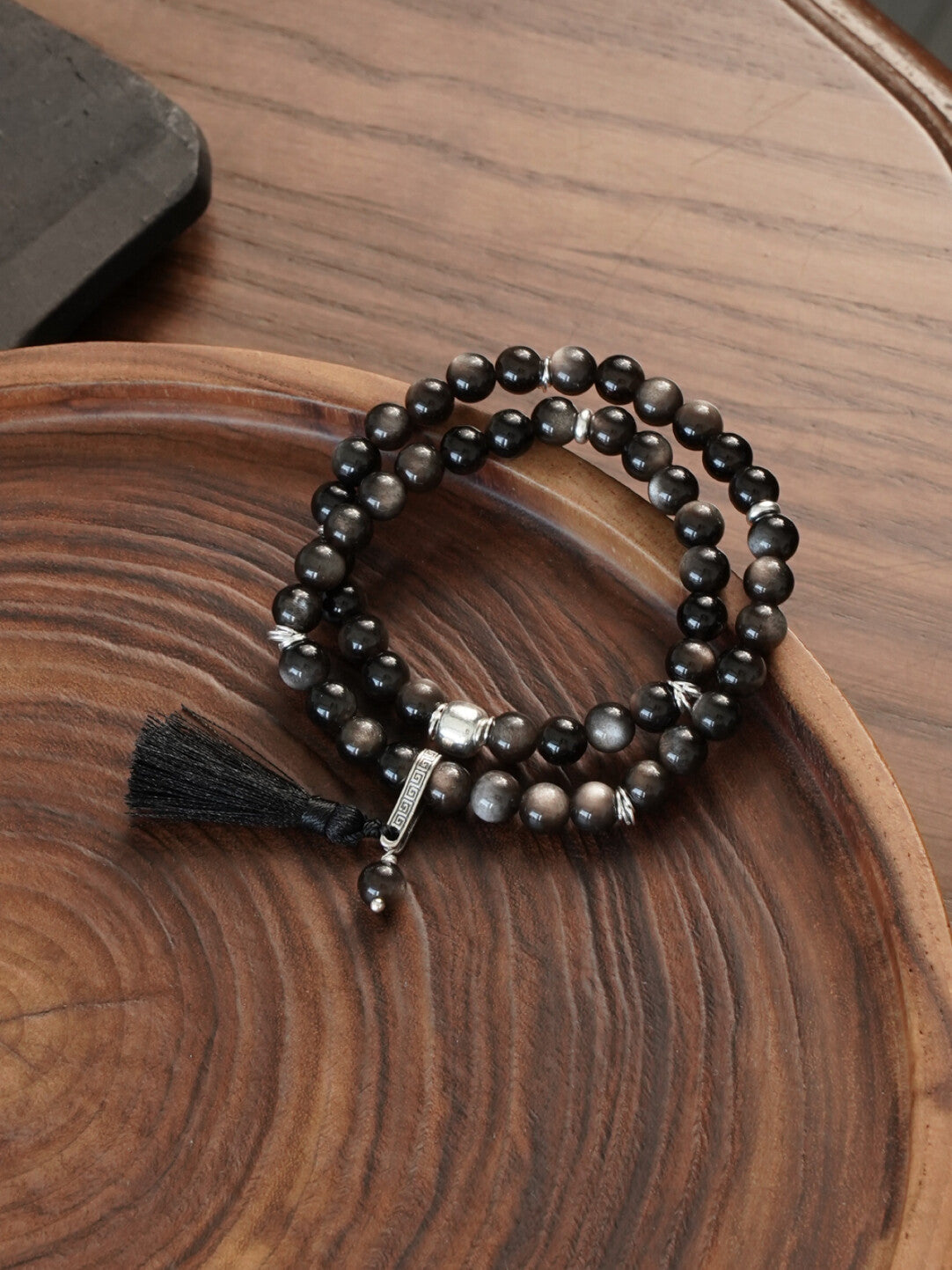 Lustre Dust Silver Obsidian Double Wrap Bracelet - Lumivault