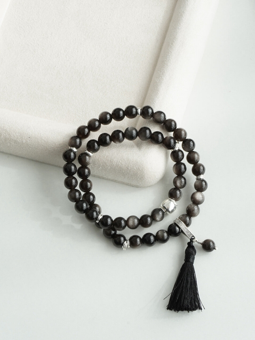 Lustre Dust Silver Obsidian Double Wrap Bracelet - Lumivault