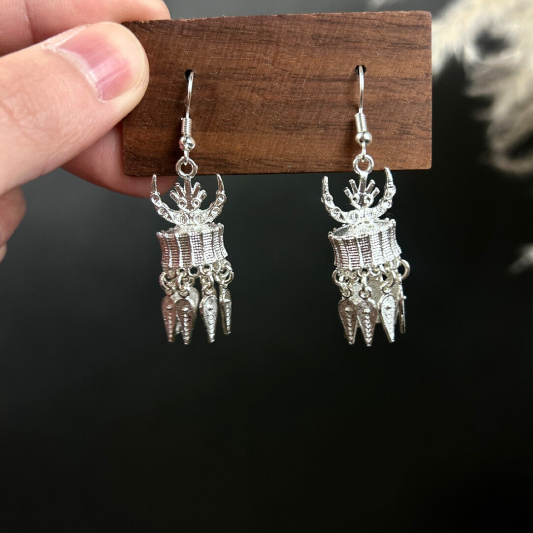 Short Horn Hat Ethnic Style Drop Earrings,Lumivault.