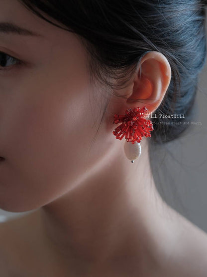 Fireworks Handmade Beaded Earrings