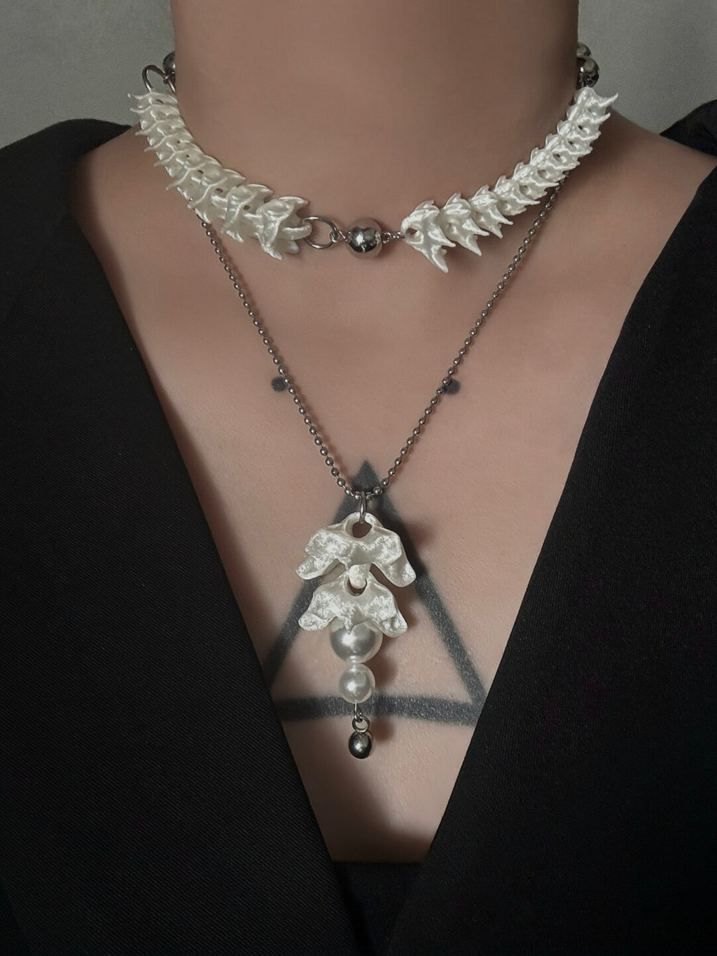 Collar of Vertebrae & Beads Choker,Two Layered Necklaces with Small Pendant(Please Note Color),Lumivault.