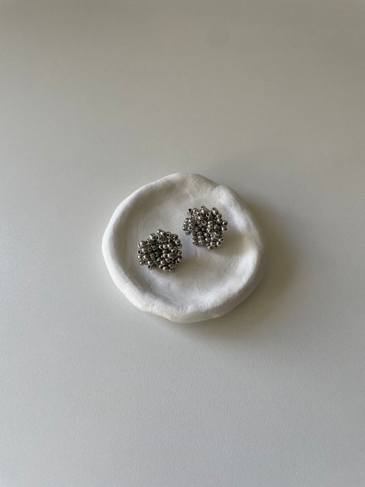 Silver Flower Beaded Earrings