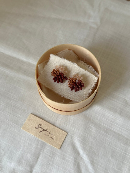 Original Retro Pink-Brown Beaded Earrings