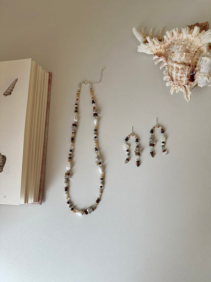 Original Brown Irregular Beaded Earrings Necklace