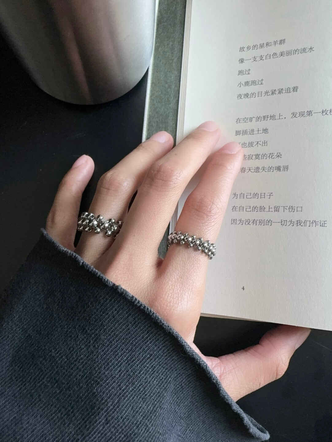 Handmade Titanium Steel Beaded Ring,Lumivault.