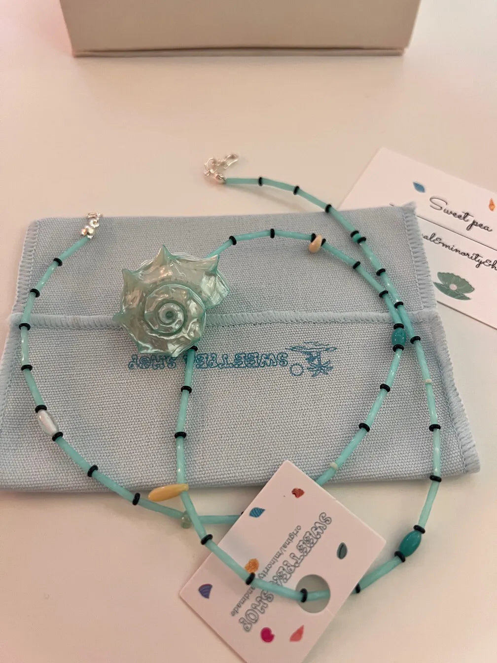 Summer Mint Green Conch Beaded Necklace,Lumivault.