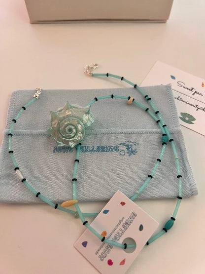 Summer Mint Green Conch Beaded Necklace,Lumivault.