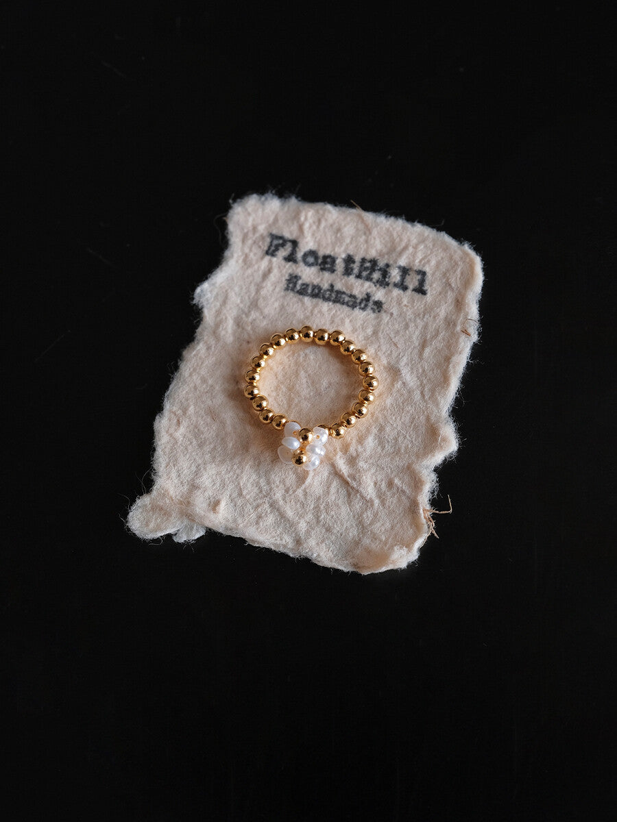 Baroque Gilded Beaded Elastic Ring,B,Lumivault.