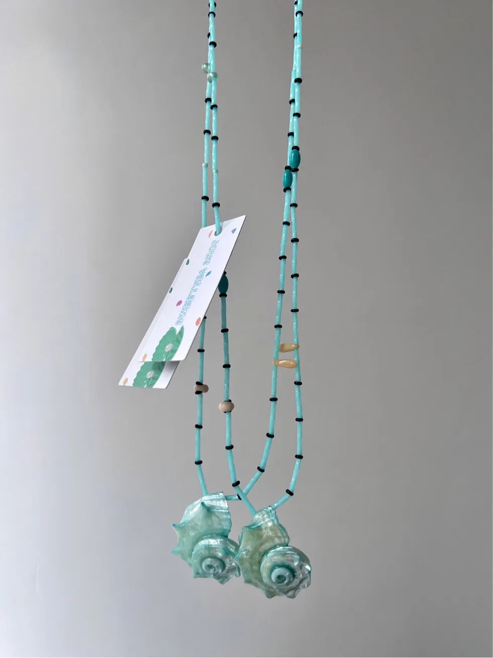 Summer Mint Green Conch Beaded Necklace,Lumivault.