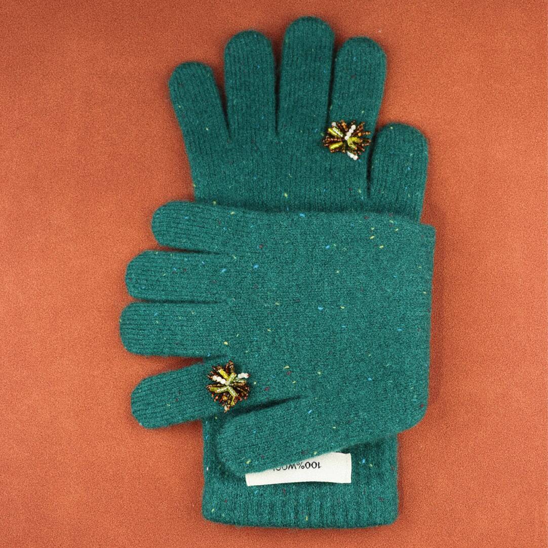 Palm Theater Wool Touchscreen Gloves,Green,Lumivault.