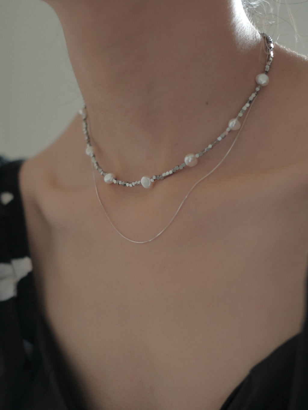 Floating World Baroque Pearl Beaded Necklace,Necklace + S925 Thin Chain,Lumivault.