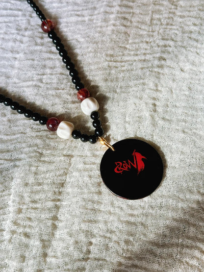 Seven Crows Lacquer Obsidian Deer Bone Necklace