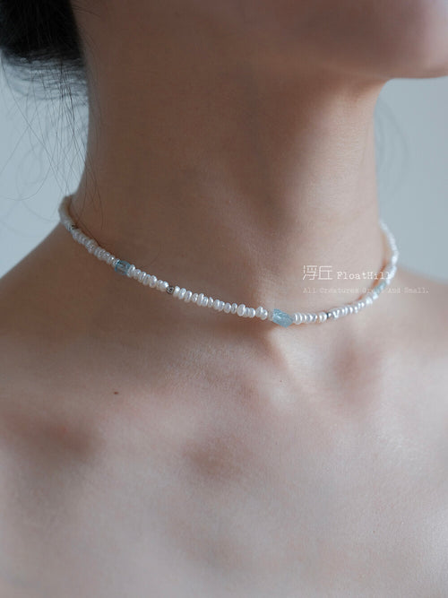 Blue Island Pearl Aquamarine Beaded Necklace,Lumivault.