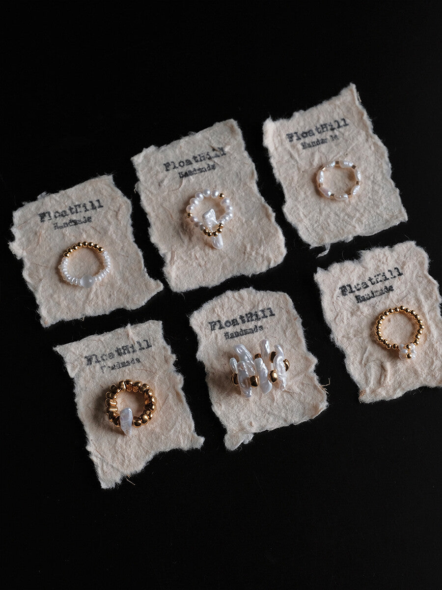 Baroque Gilded Beaded Elastic Ring,Lumivault.