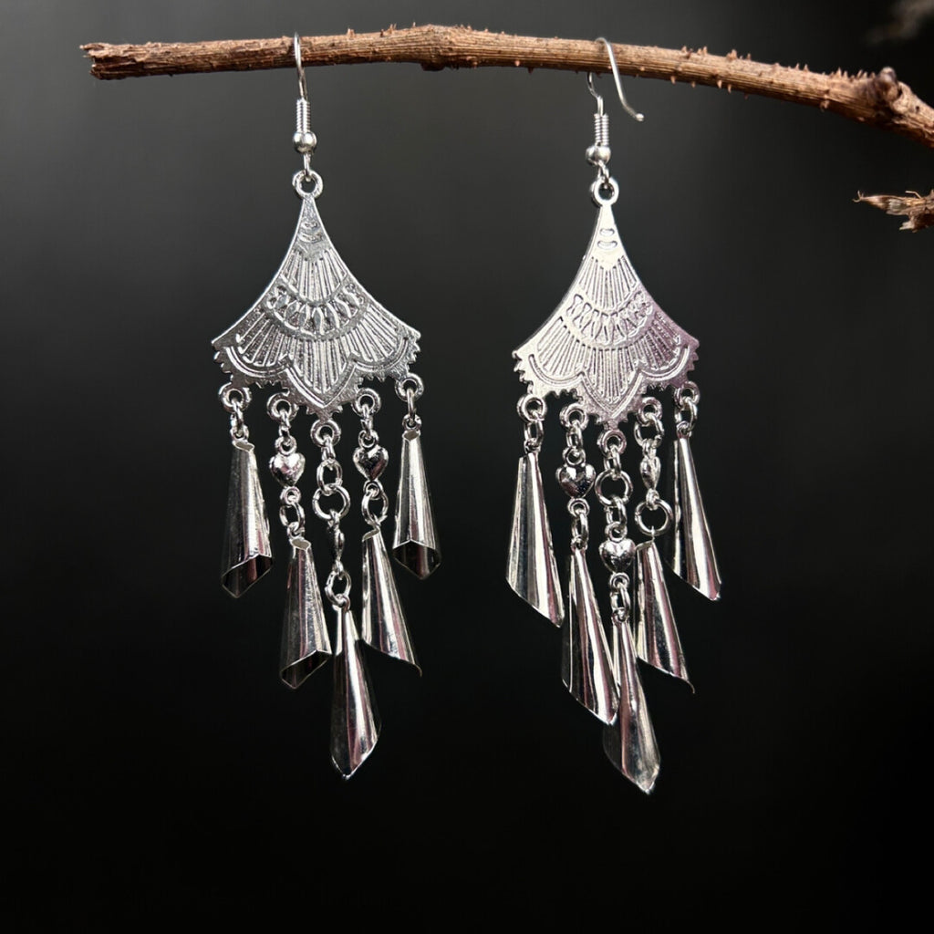 Silent Fan & Bell Drop Earrings,Lumivault.